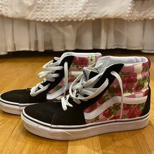 Vans,floral,black,high top sneakers,size 8.5